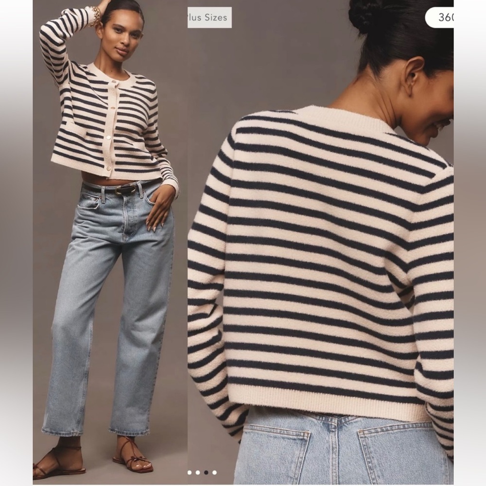 NVLT Cream & Black Striped Button Cardigan - M - NWT